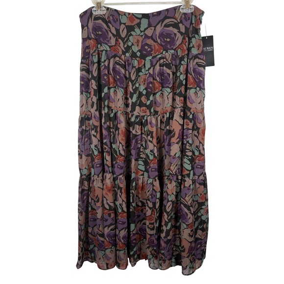 Lauren Ralph Lauren Black Label Women's Floral Crinkle Maxi Skirt Size 10 - 539 - Picture 1 of 8